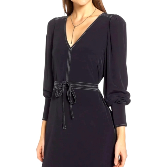 Something Navy Belted Double Slit Contrast Stitch Dress Size XS - Picture 6 of 15